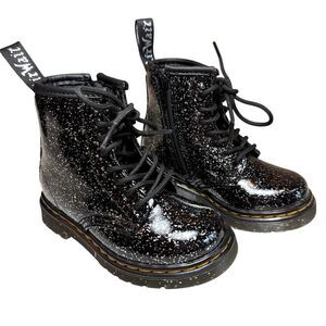 NEW Dr. Martens Toddler Girls 1460 Black Cosmic Glitter Lace Up Boots Black SZ 7